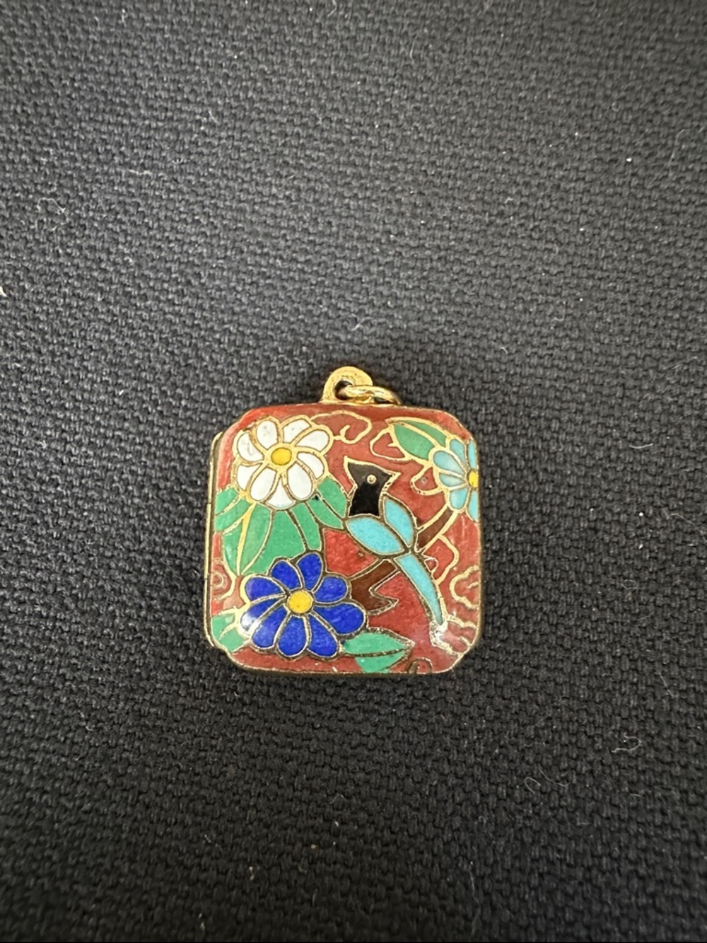 Floral Cloisonné Square Pendant Necklace - Multicolor no Chain